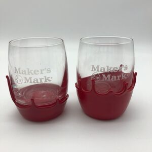 Makers Mark Bourbon Cocktail Glass Set of 2 Red Wax Dipped 6oz Barware KY